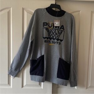 Puma Men's Gray and Black Crewneck Sweater. Size L